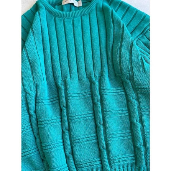 Vintage Jantzen Chunky Knit Aqua Teal Combed Cotton Sweater - Picture 5 of 8